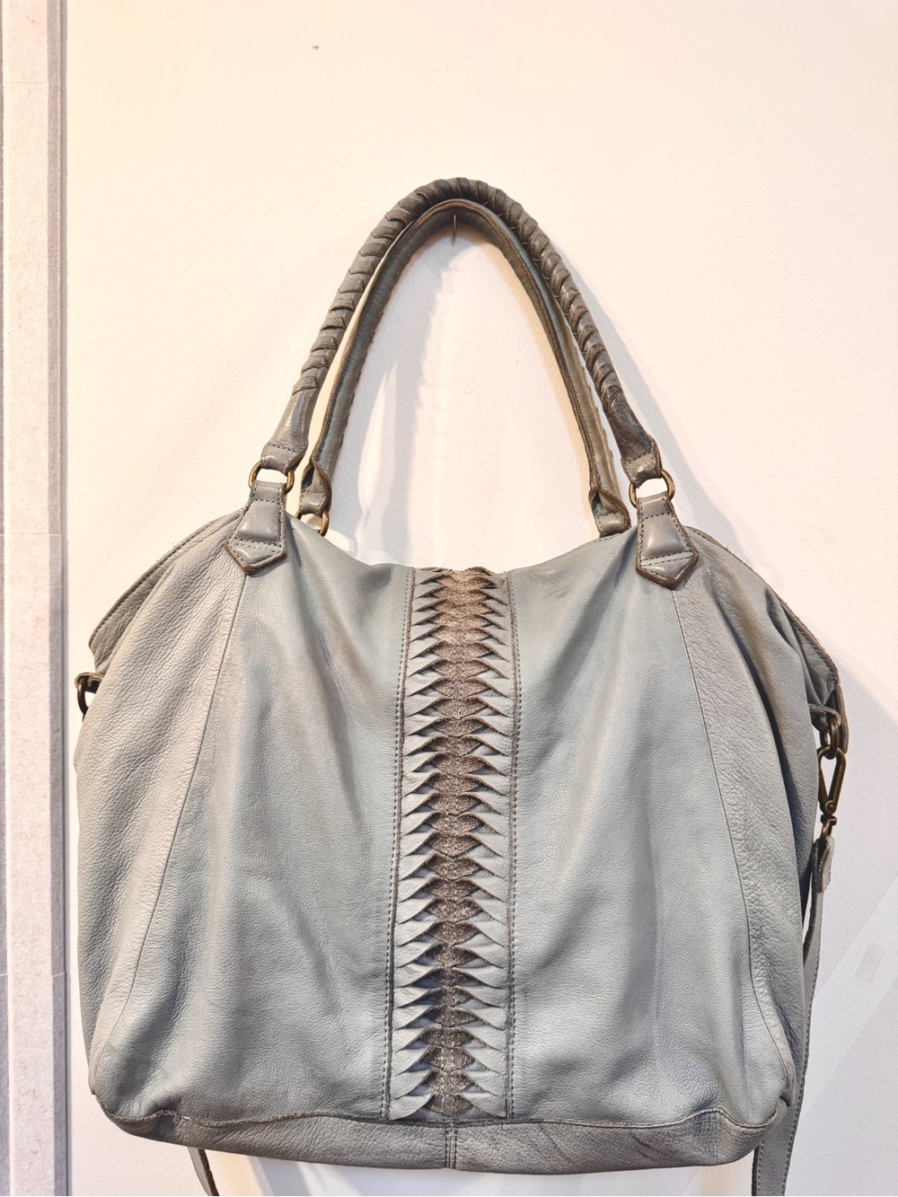 Liebeskind Berlin Anthropologie Soft Blue Braided-Accent Leather Shoulder Bag